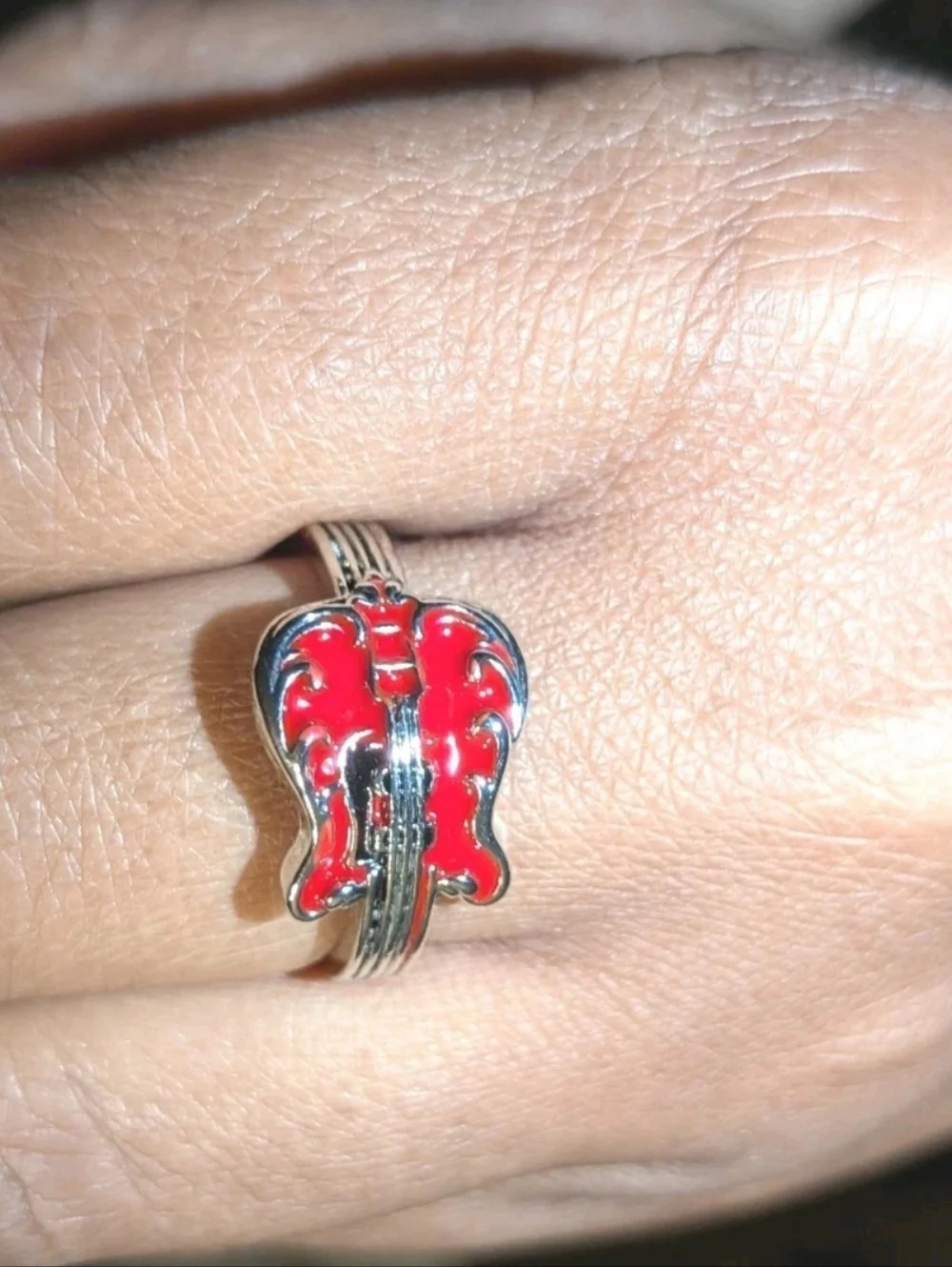 Elvis Inspired Silver Plated Guitar Red Enamel   Unisex Intricate Detailed Ring